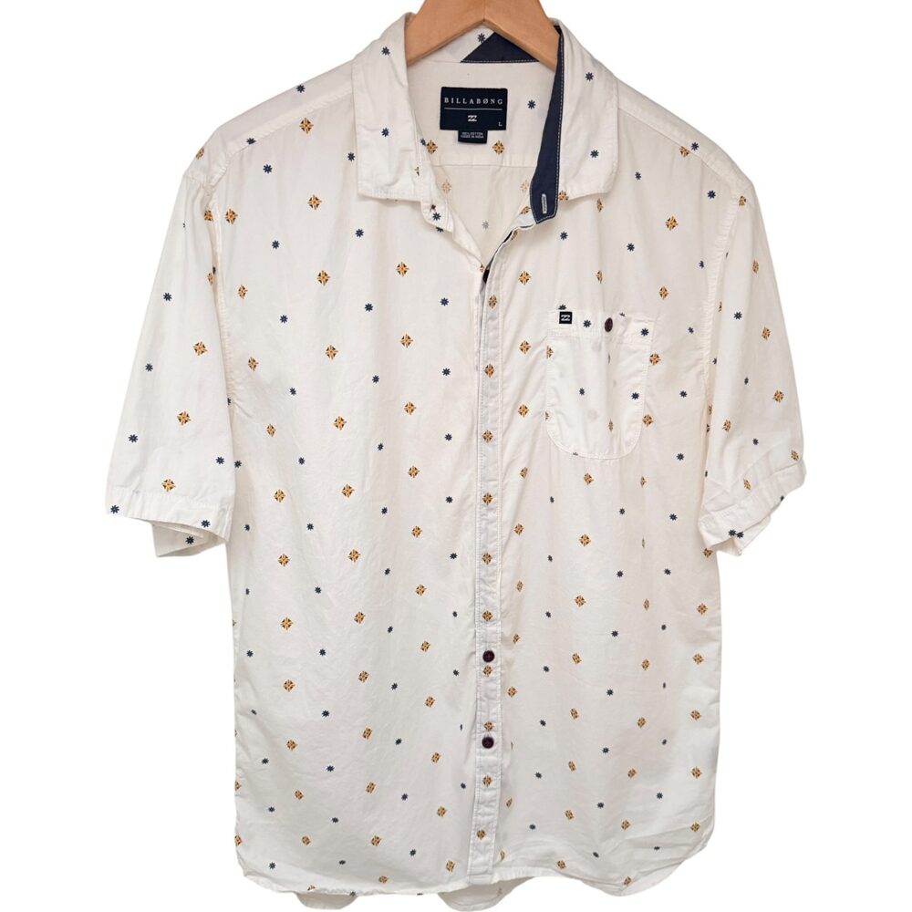 Billabong Geometric motifs Short Sleeve Graphic Button-Up Men's L White Cotton